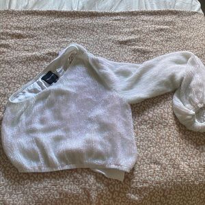 Retrofete one shoulder white sequin top